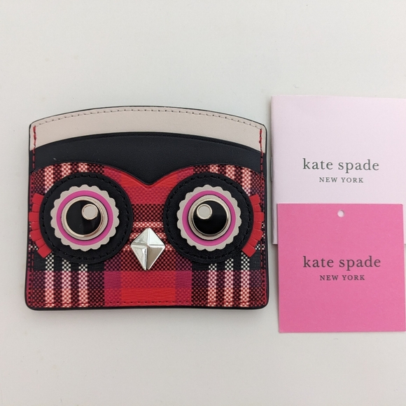 kate spade Handbags - NWT! Kate Spade New York Blinx Owl Plaid Card Holder In Red And Black